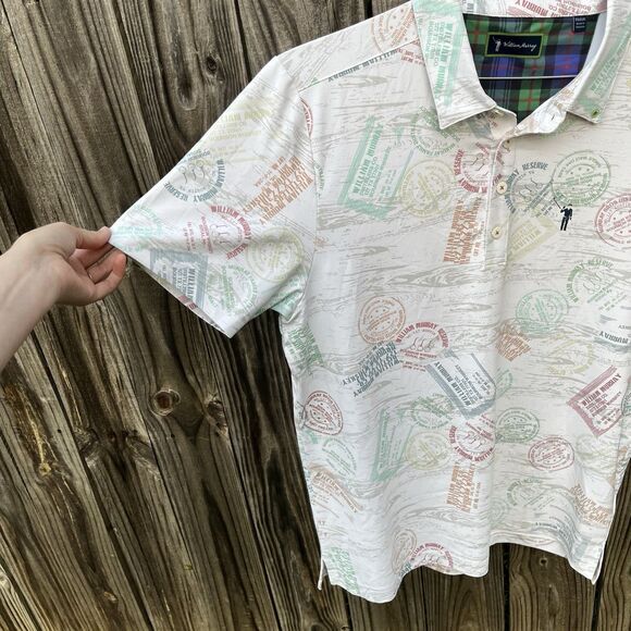 William Murray Golf Polo Men's Medium All Over Print Distillery Whiskey Stamp - Picture 5 of 11